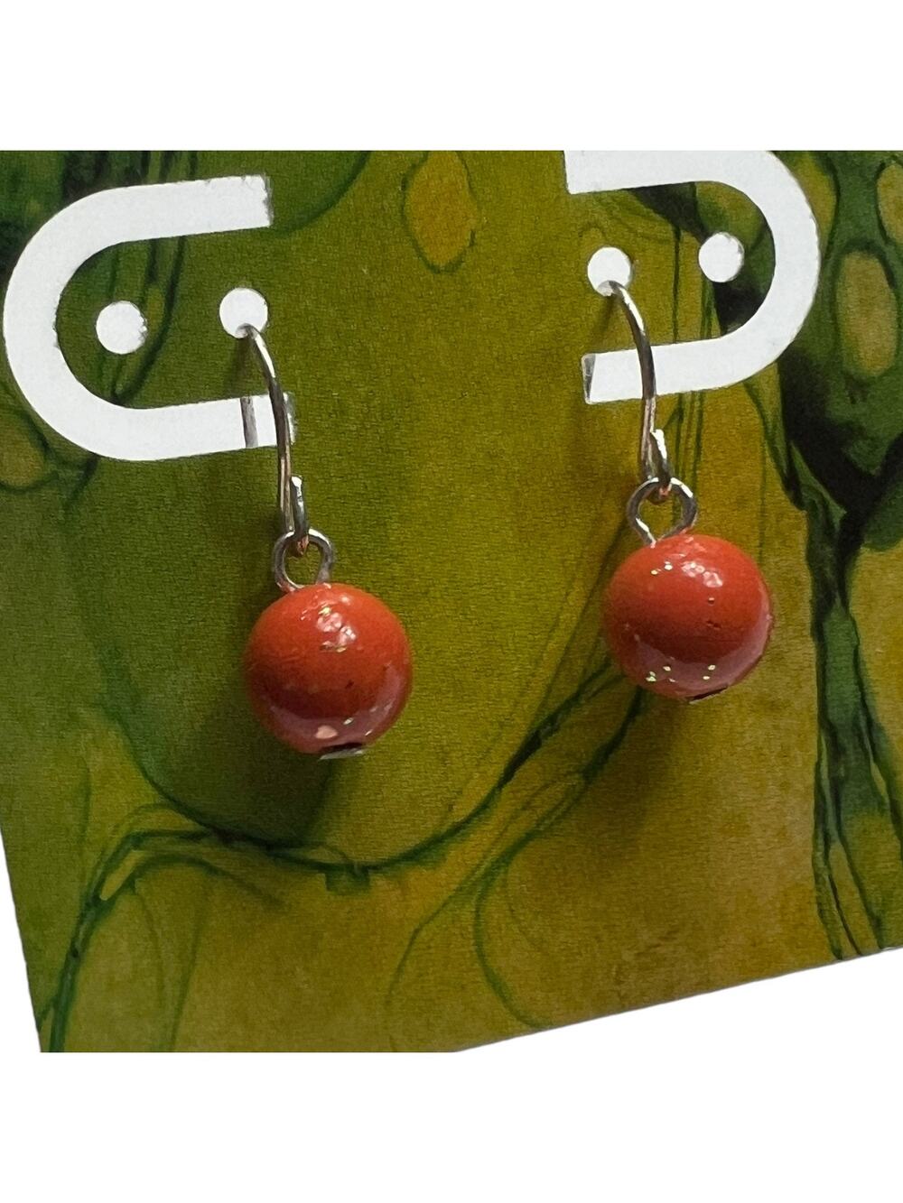 Coral Orange Bead Drop Earrings Silver Hook Simple Modern Summer Design